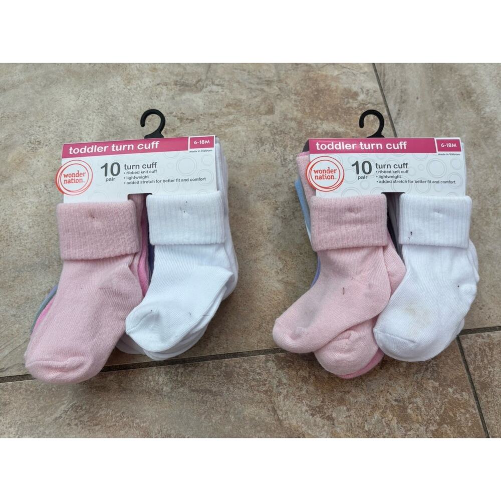 Lot Of 2 Wonder Nation Toddler Socks 10 Pair/Pack 6-18M Pastel‎ Colors NWT